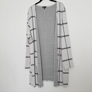 Olivia Blue Plaid Open Lagenlook Long Sleeves Women's Cardigan Plus Size 3X